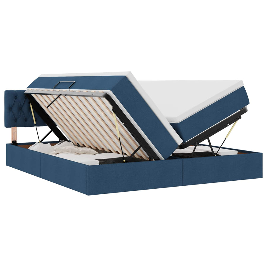 Opslag bed met matras met opslag Blauw 200 x 200 cm Nep Leer