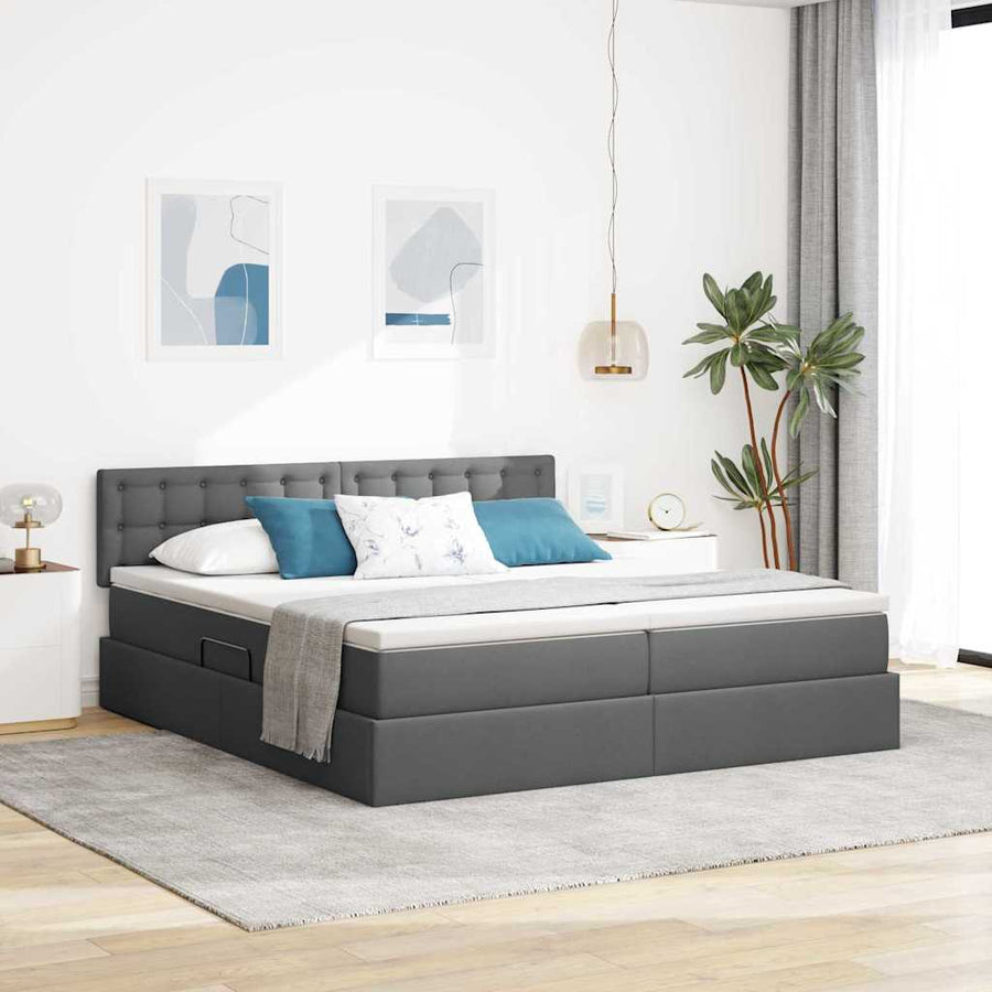 Opslag bed met matras Donkergrijs 200 x 200 cm Nep Leer