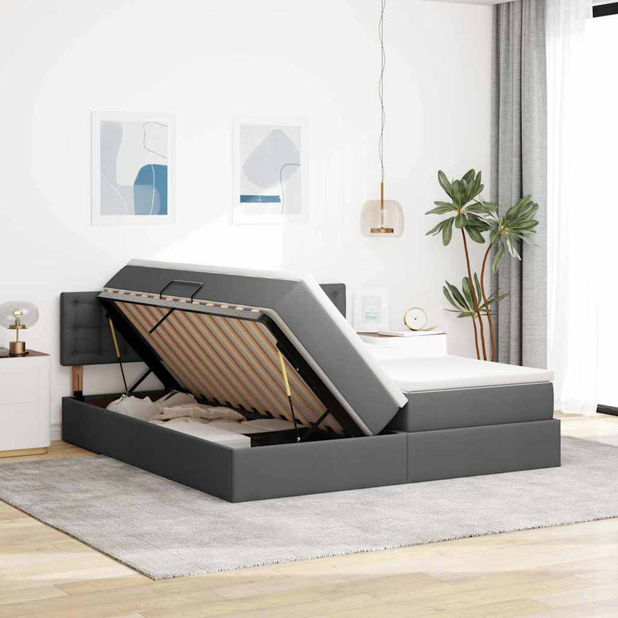 Opslag bed met matras Donkergrijs 200 x 200 cm Nep Leer