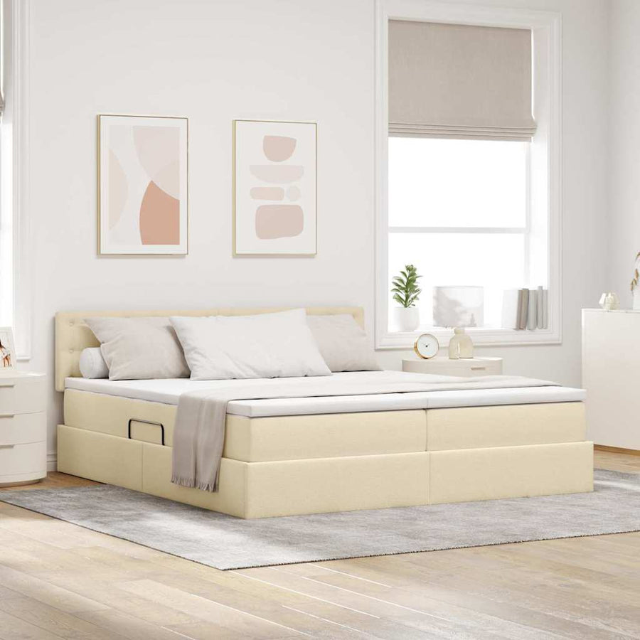 Opslag bed met matras met opslag Crème 200 x 200 cm Nep Leer