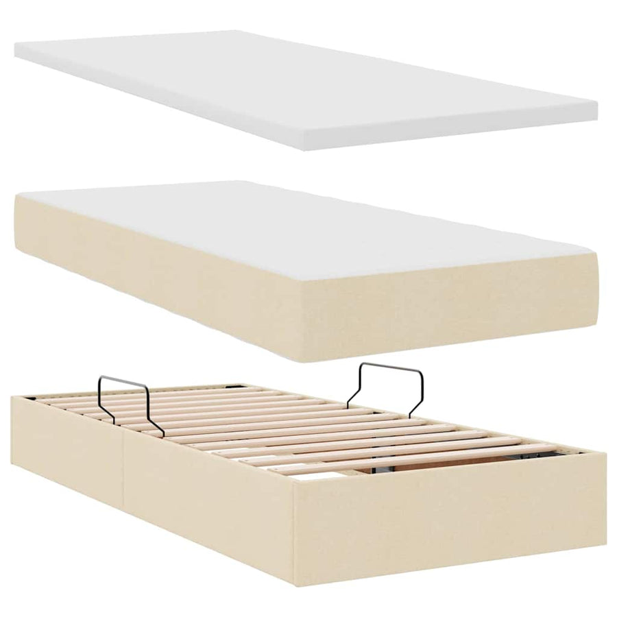 Opslag bed met matras met opslag Crème 200 x 200 cm Nep Leer