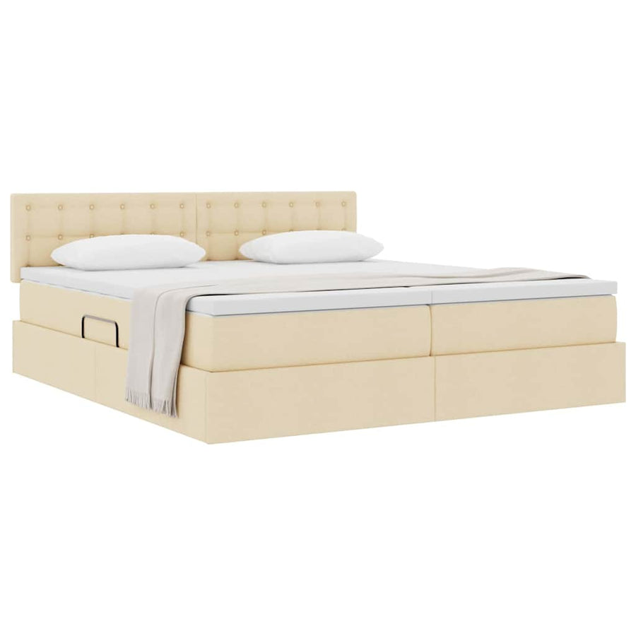 Opslag bed met matras met opslag Crème 200 x 200 cm Nep Leer