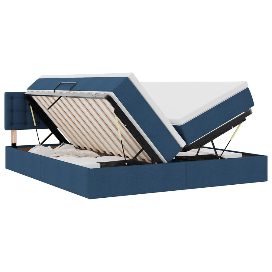 Opslag bed met matras met opslag Blauw 200 x 200 cm Nep Leer