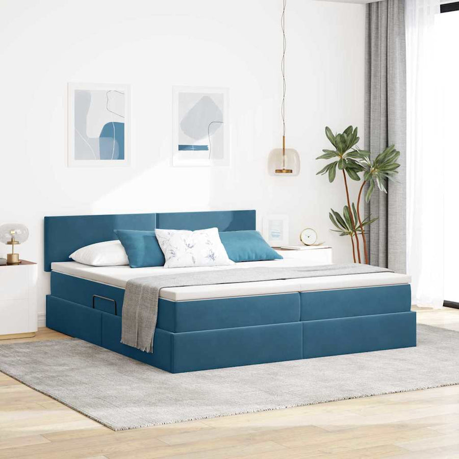 Opslag bed met matras met hoofdeinde Donkerblauw 90 x 200 cm