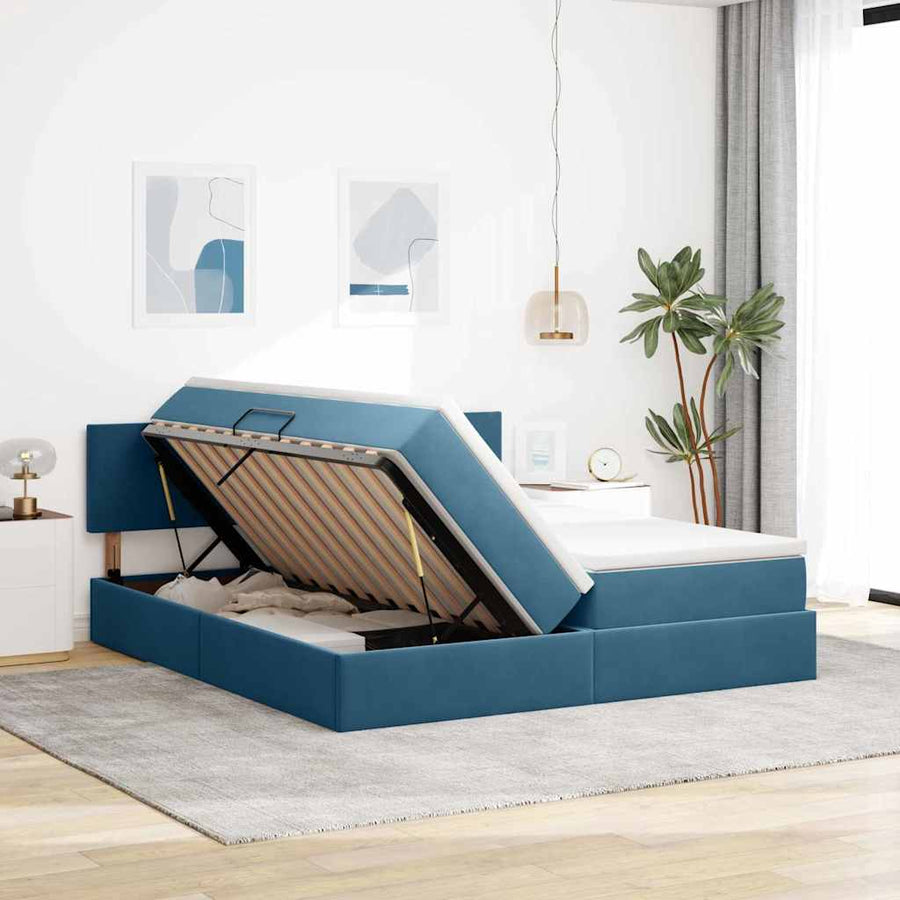 Opslag bed met matras met hoofdeinde Donkerblauw 90 x 200 cm