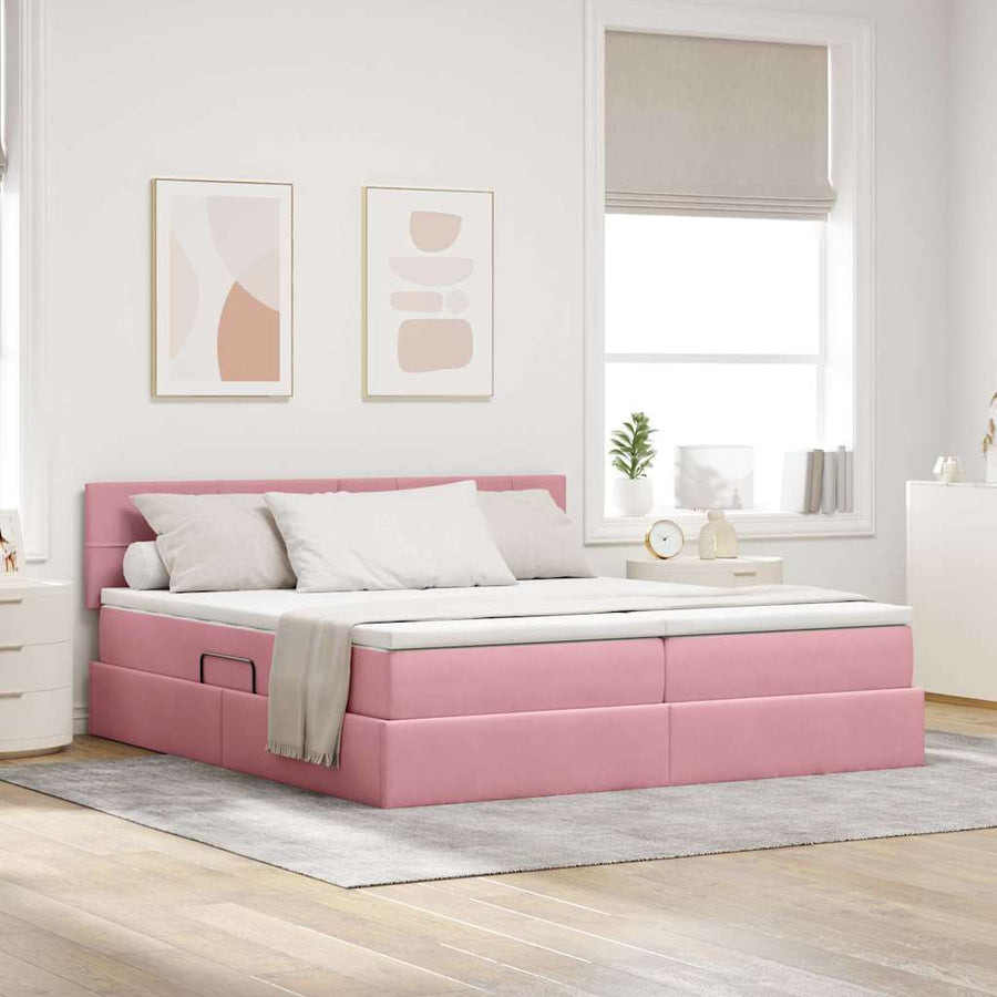 Opslag bed met matras met hoofdeinde Roze 100 x 200 cm