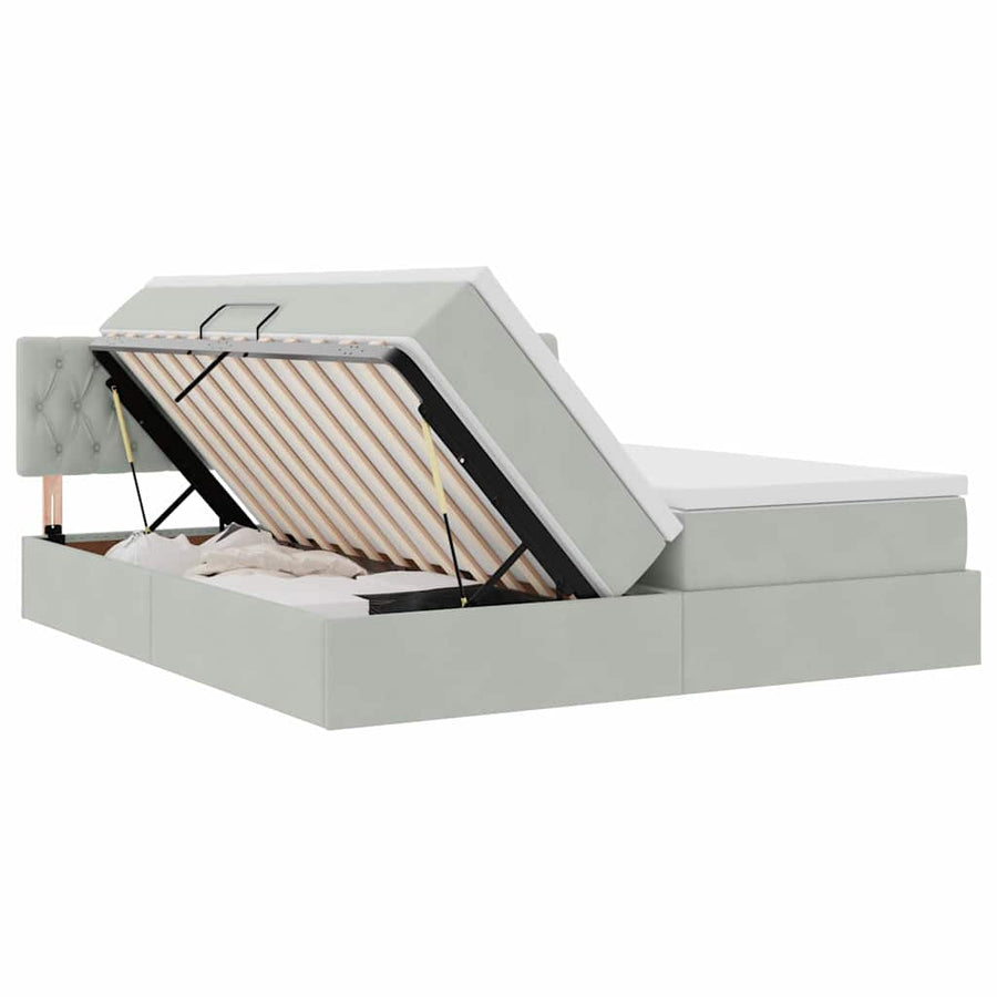 Opslag bed met matras met hoofdeinde Lichtgrijs 90 x 200 cm