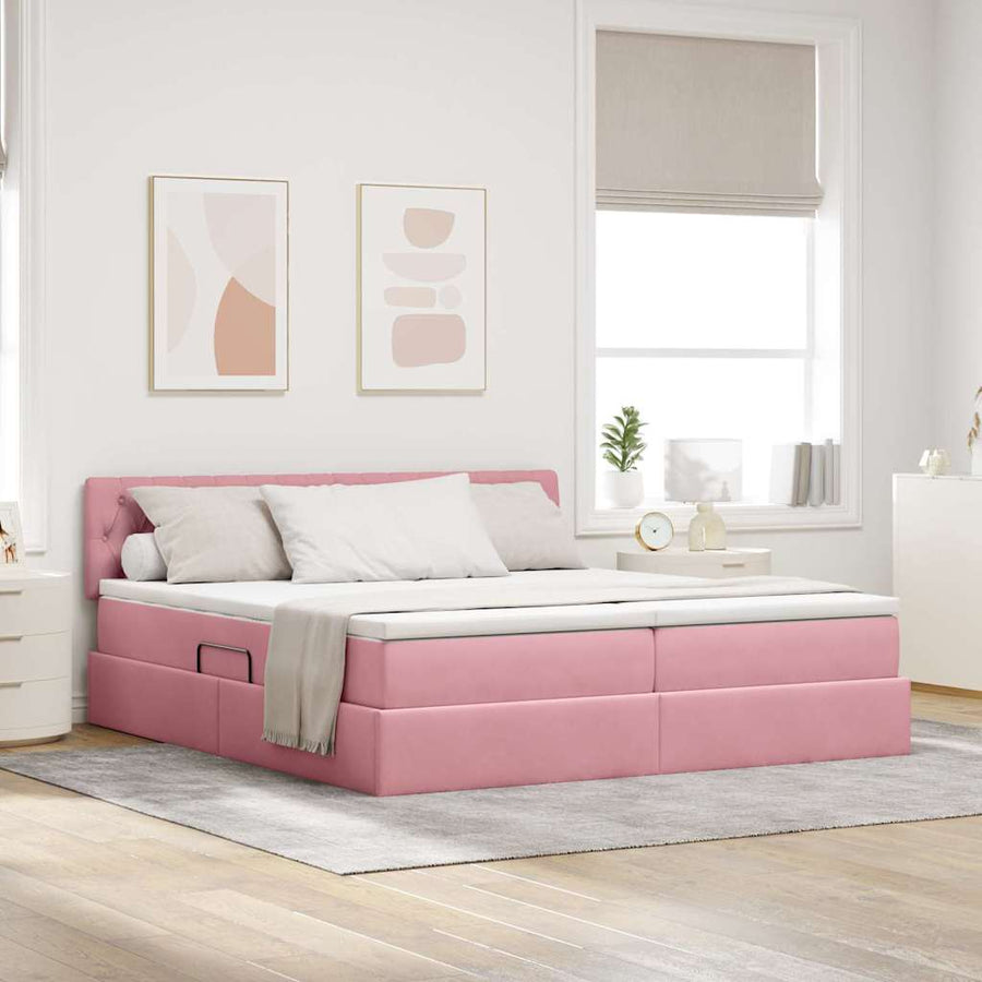 Opslag bed met matras met hoofdeinde Roze 90 x 200 cm