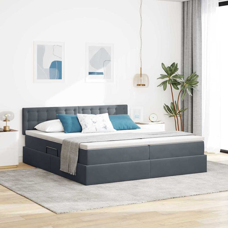 Opslag bed met matras met hoofdeinde Donkergrijs 90 x 200 cm