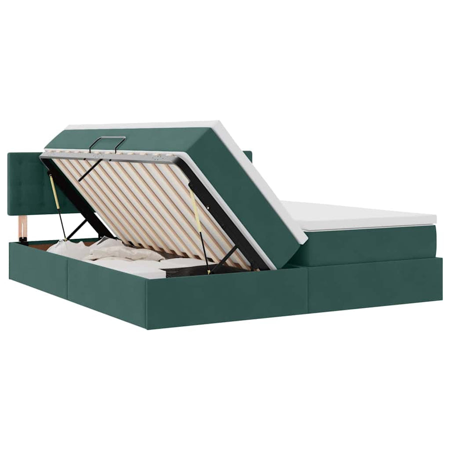 Opslag bed met matras met hoofdeinde Donkergroen 90 x 200 cm