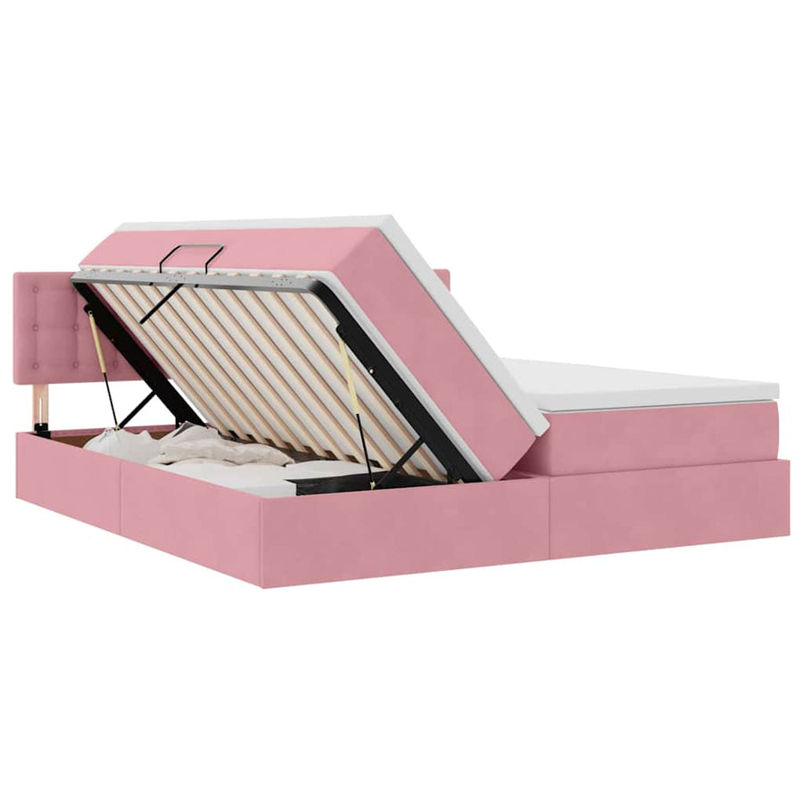 Opslag bed met matras met hoofdeinde Roze 100 x 200 cm