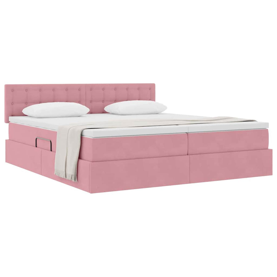 Opslag bed met matras met hoofdeinde Roze 100 x 200 cm