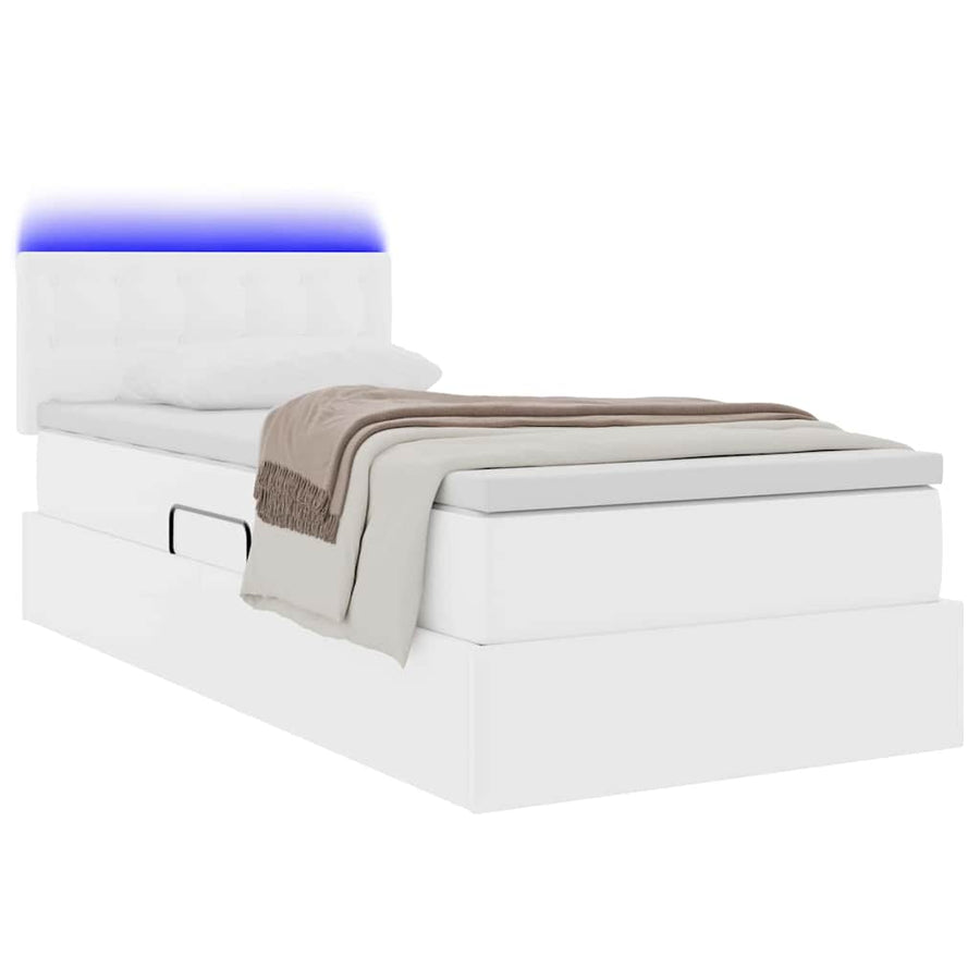 Opbergbed met LED met matras Puur Wit 90 x 190 cm Nep Leer