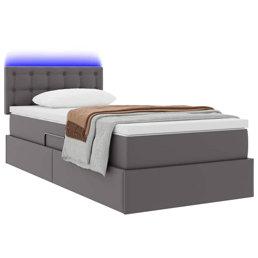 Opbergbed met LED met matras met LED Grijs 90 x 190 cm Nep Leer