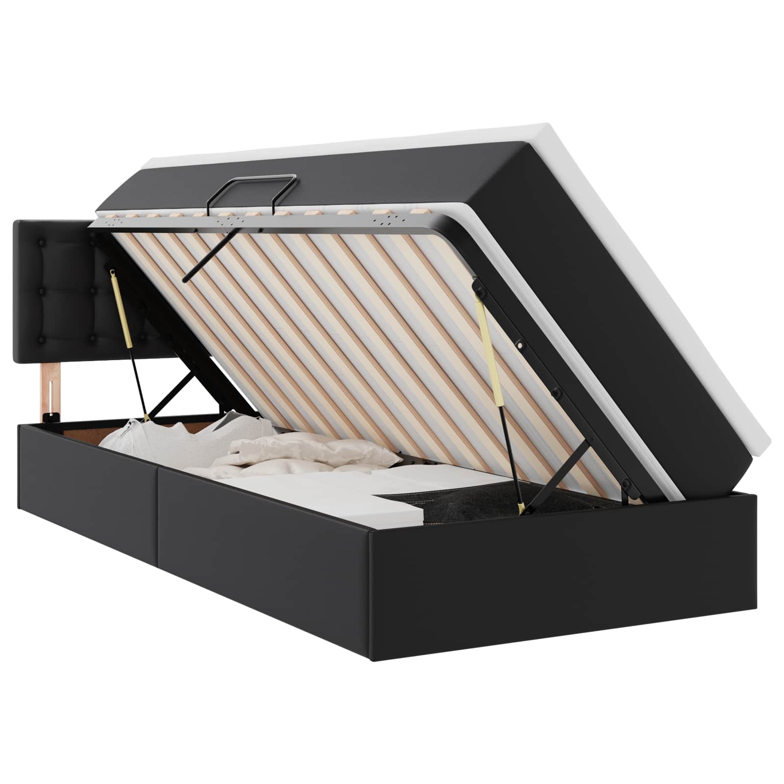 Opbergbed met LED met matras met LED Zwart 90 x 200 cm Nep Leer