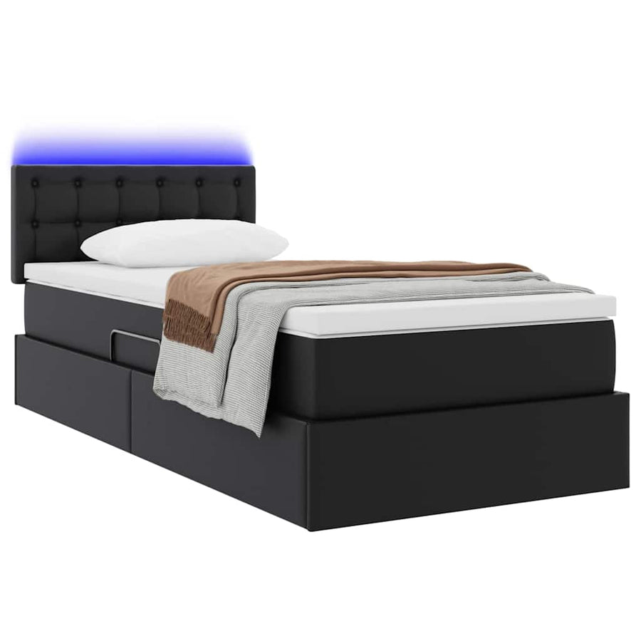 Opbergbed met LED met matras met LED Zwart 90 x 200 cm Nep Leer