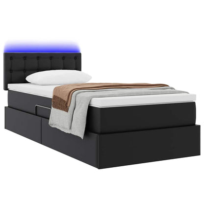 Opbergbed met LED met matras Zwart 100 x 200 cm Nep Leer