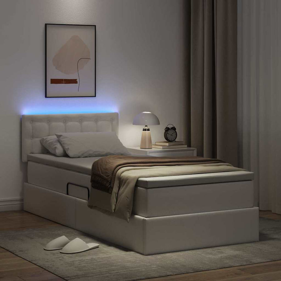Opbergbed met LED met matras Puur Wit 100 x 200 cm Nep Leer