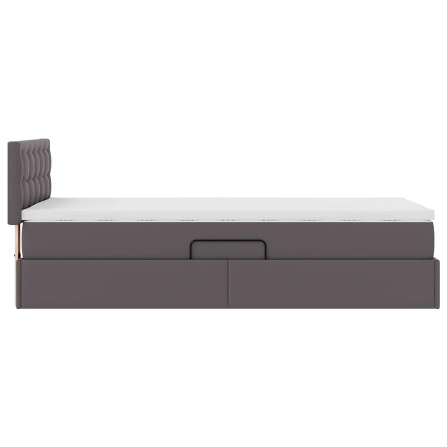 Opbergbed met LED met matras Grijs 100 x 200 cm Nep Leer