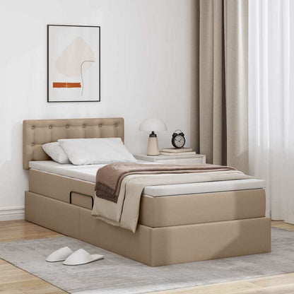 Opbergbed met LED met matras Cappuccino 100 x 200 cm Nep Leer