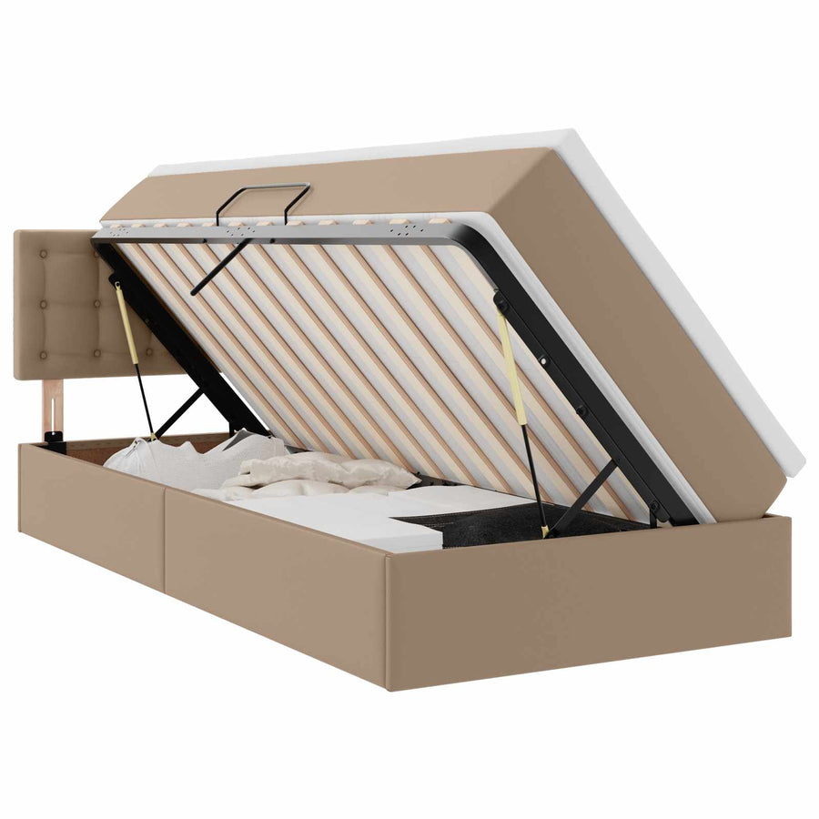 Opbergbed met LED met matras Cappuccino 100 x 200 cm Nep Leer