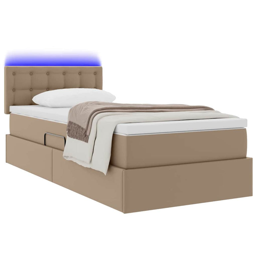 Opbergbed met LED met matras Cappuccino 100 x 200 cm Nep Leer