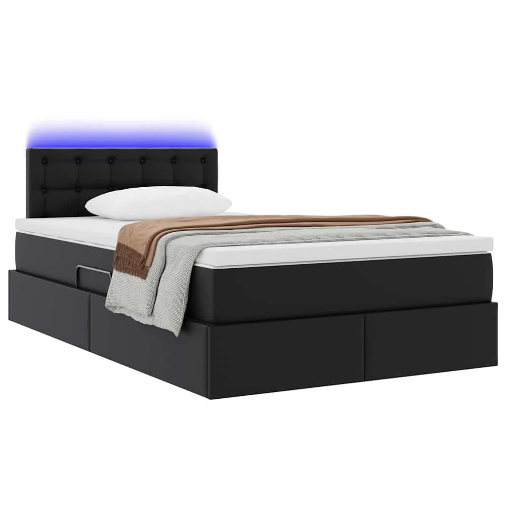 Opbergbed met LED met matras Zwart 120 x 190 cm Nep Leer