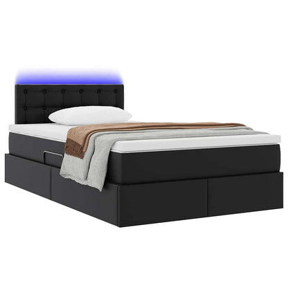 Opbergbed met LED met matras Zwart 120 x 190 cm Nep Leer
