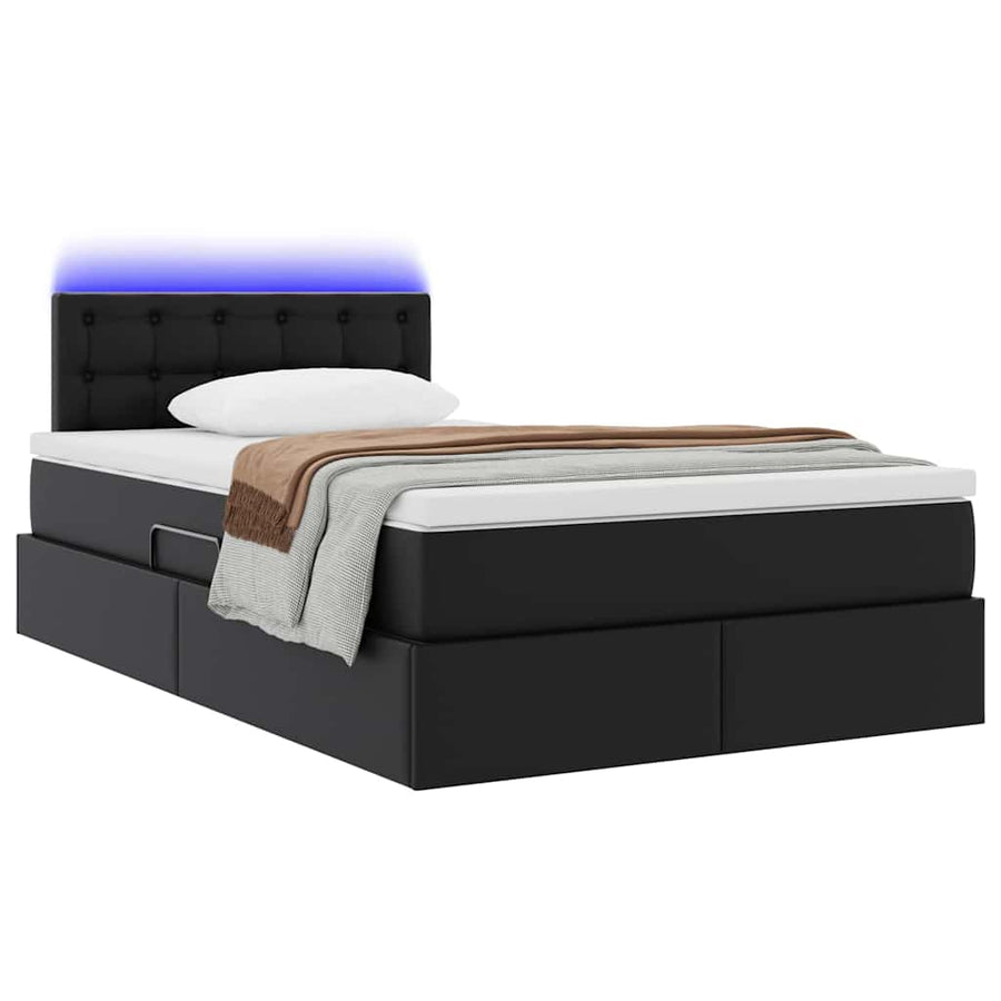Opbergbed met LED met matras Zwart 120 x 190 cm Nep Leer