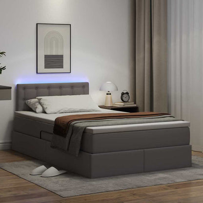 Opbergbed met LED met matras Grijs 120 x 190 cm Nep Leer