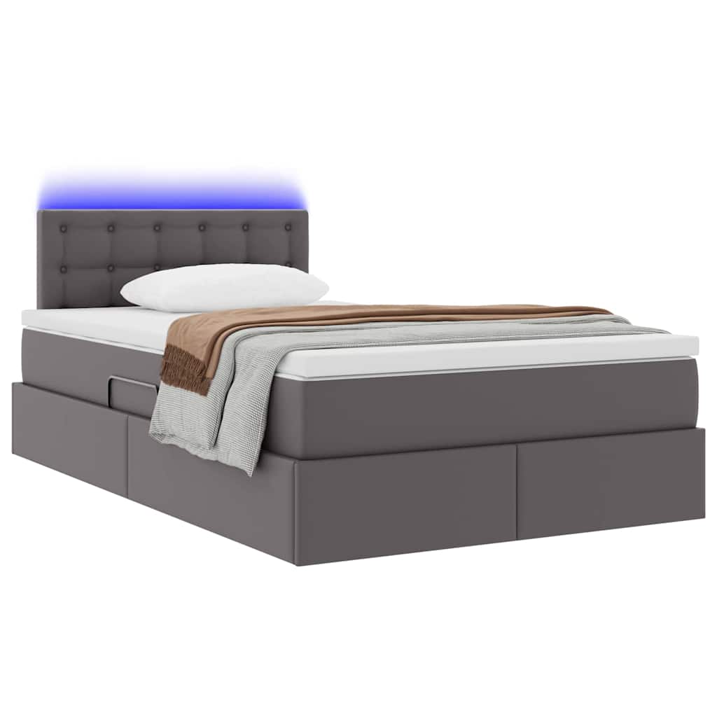 Opbergbed met LED met matras Grijs 120 x 190 cm Nep Leer