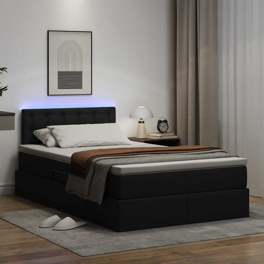 Bed met LED -striplichten met hoofdeinde Zwart 120 x 200 cm PVC