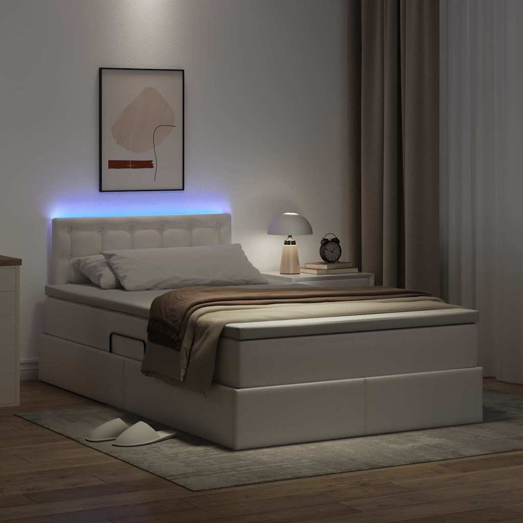 Bed met LED -striplichten met opslag Puur Wit 120 x 200 cm PVC