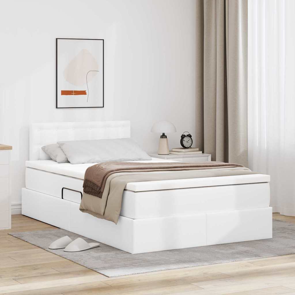 Bed met LED -striplichten met opslag Puur Wit 120 x 200 cm PVC