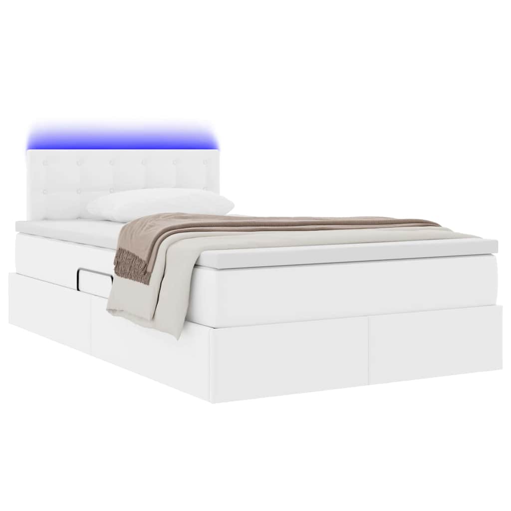 Bed met LED -striplichten met opslag Puur Wit 120 x 200 cm PVC