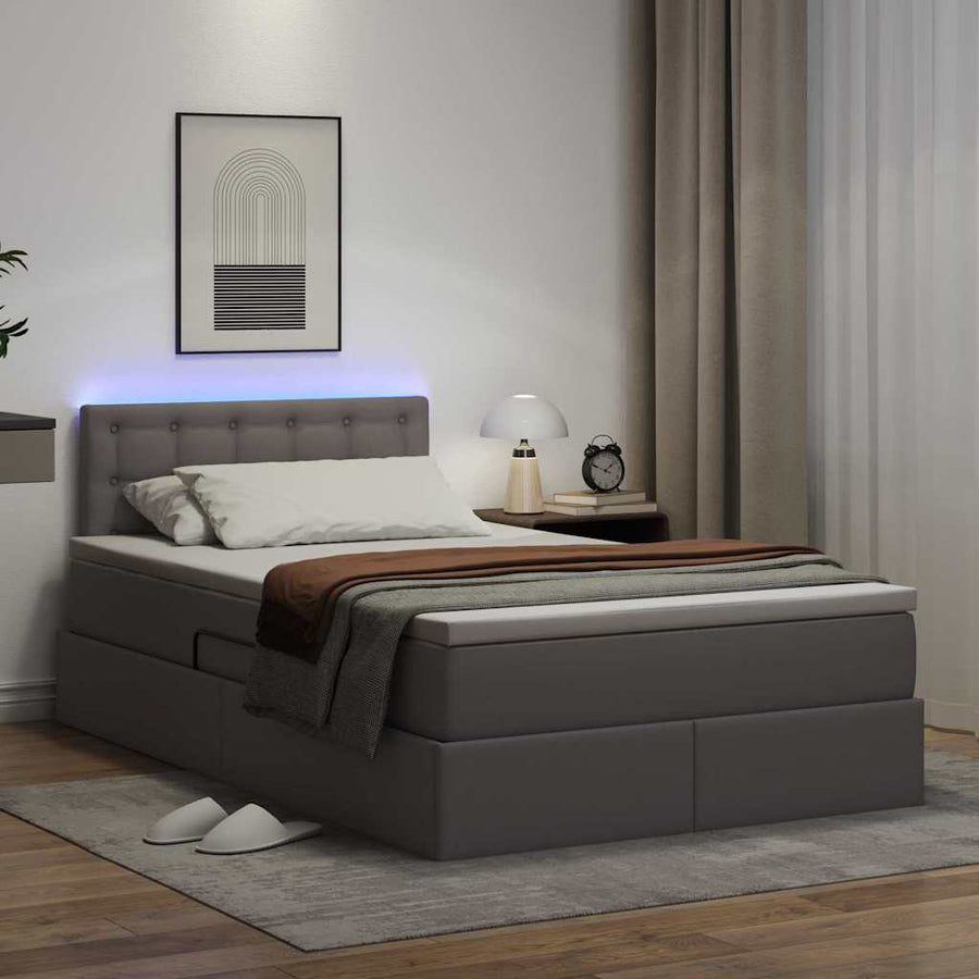 Bed met LED -striplichten met hoofdeinde Grijs 120 x 200 cm PVC