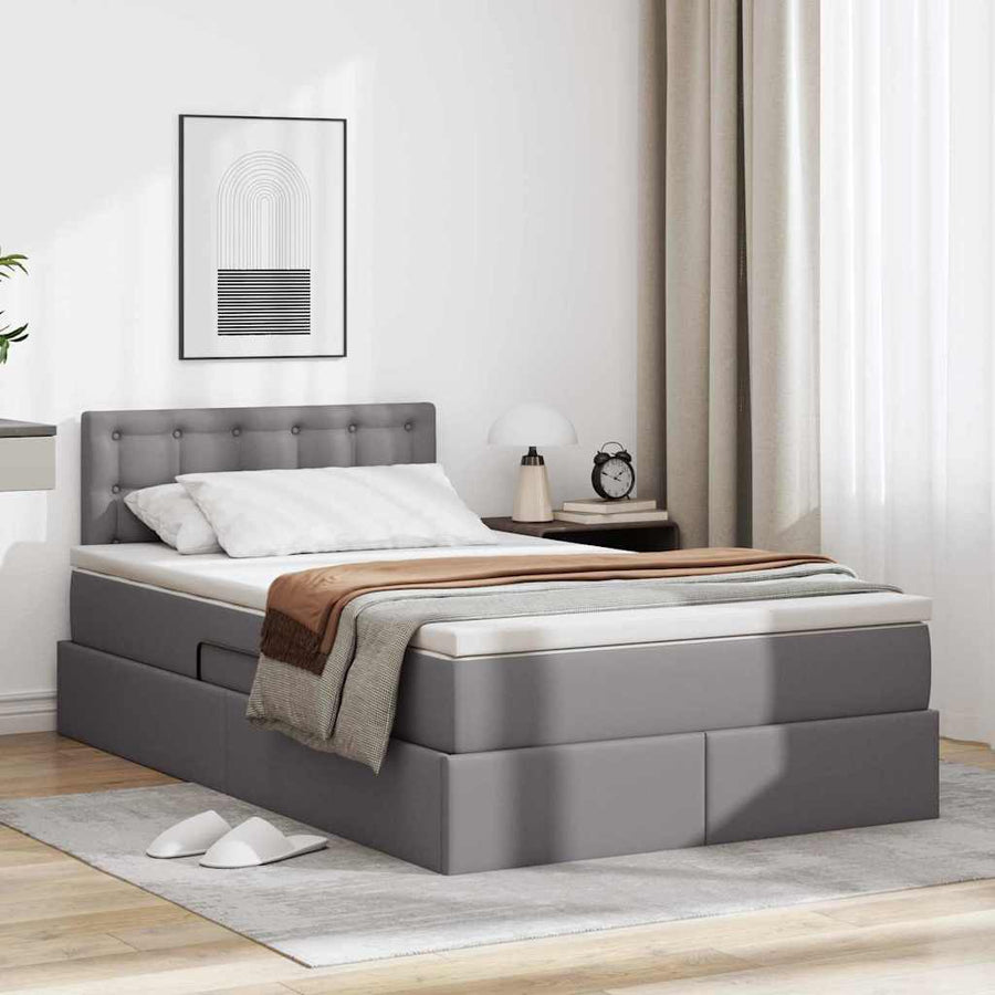Bed met LED -striplichten met hoofdeinde Grijs 120 x 200 cm PVC