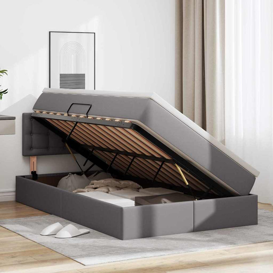 Bed met LED -striplichten met hoofdeinde Grijs 120 x 200 cm PVC