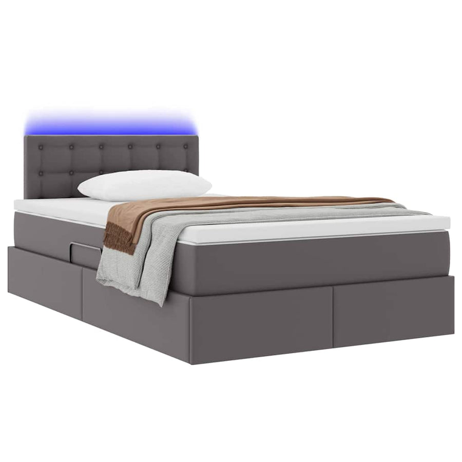 Bed met LED -striplichten met hoofdeinde Grijs 120 x 200 cm PVC