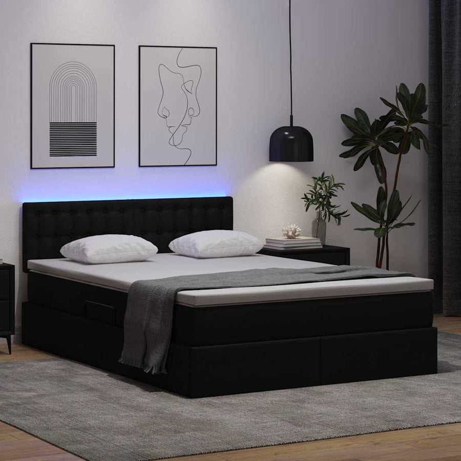Bed met LED -striplichten met hoofdeinde Zwart 140 x 190 cm PVC