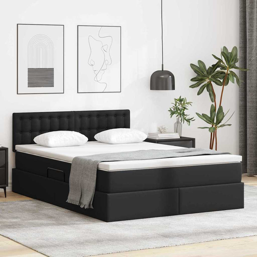 Bed met LED -striplichten met hoofdeinde Zwart 140 x 190 cm PVC