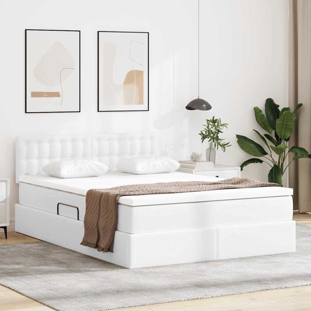 Bed met LED -striplichten met opslag Puur Wit 140 x 190 cm PVC