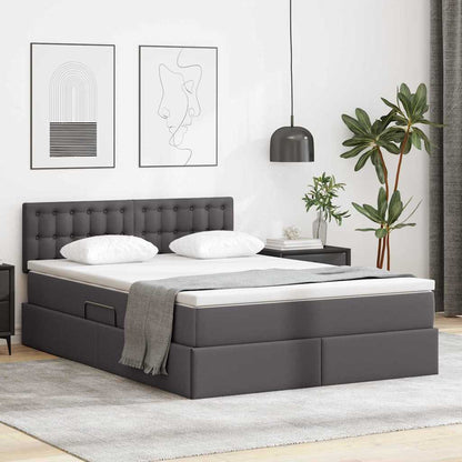 Bed met LED -striplichten met hoofdeinde Grijs 140 x 190 cm PVC