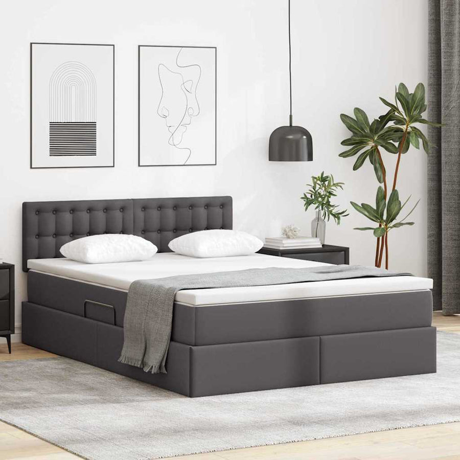Bed met LED -striplichten met hoofdeinde Grijs 140 x 190 cm PVC