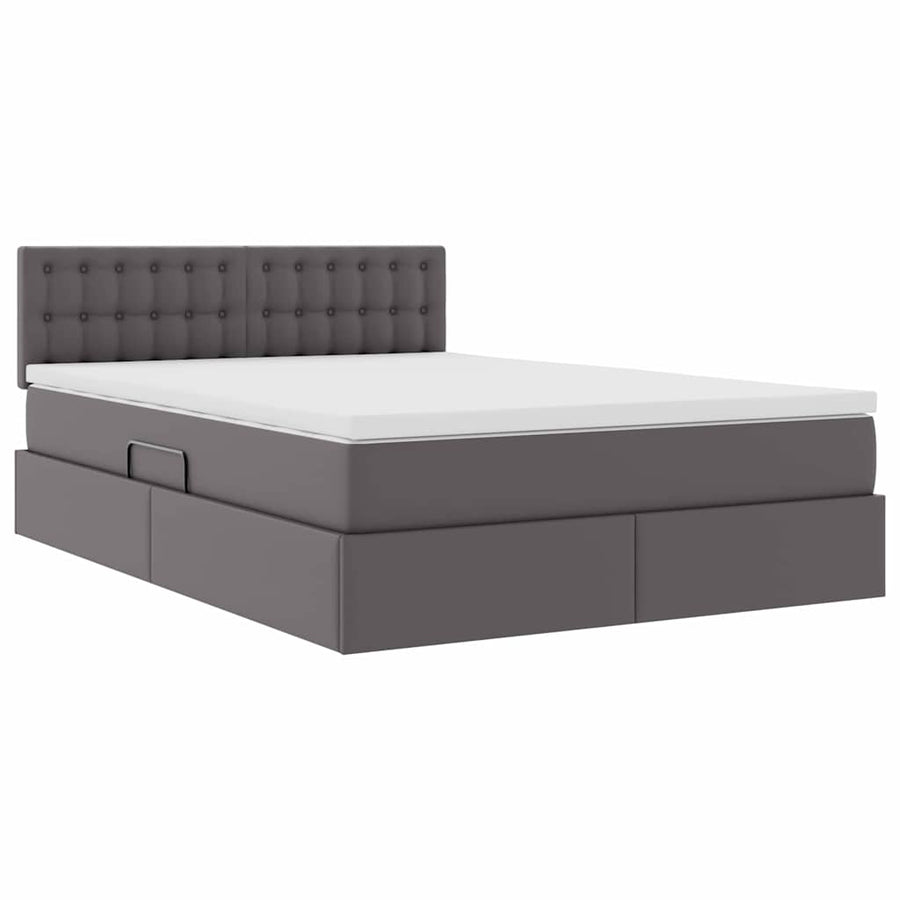 Bed met LED -striplichten met hoofdeinde Grijs 140 x 190 cm PVC
