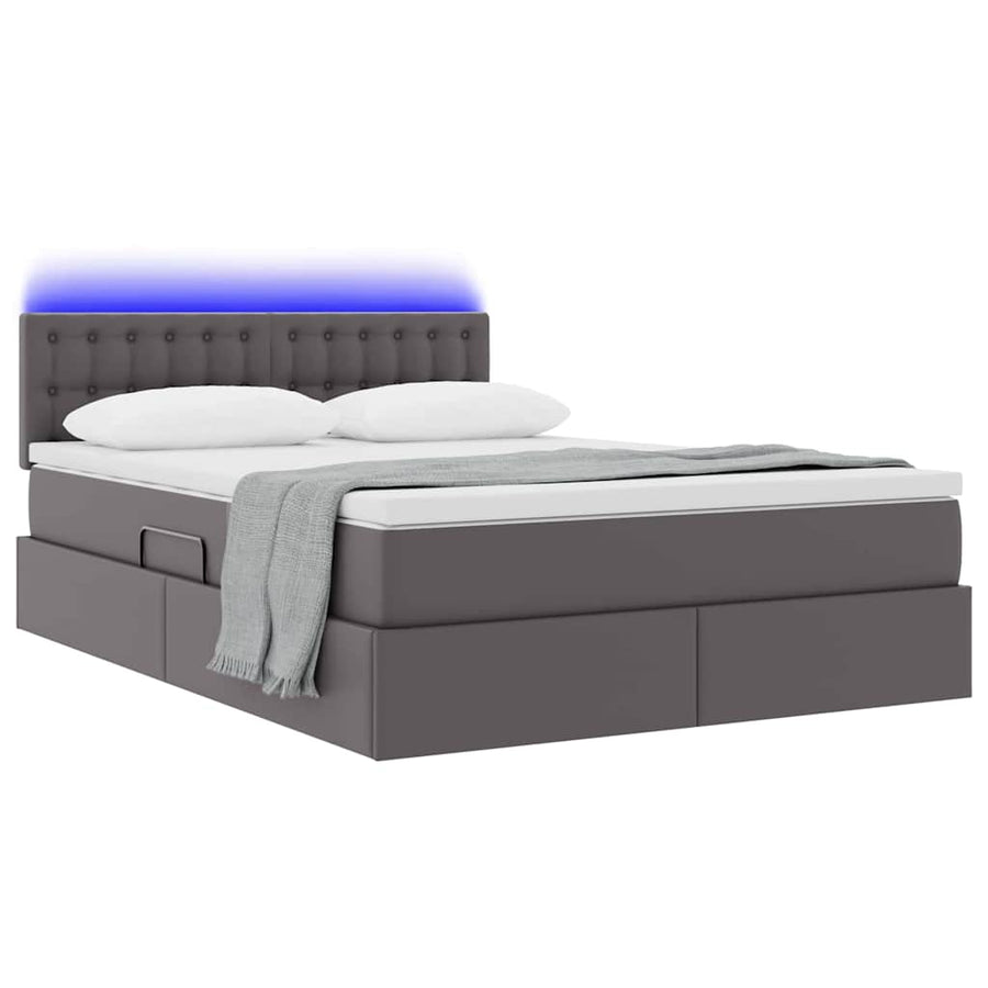 Bed met LED -striplichten met hoofdeinde Grijs 140 x 190 cm PVC