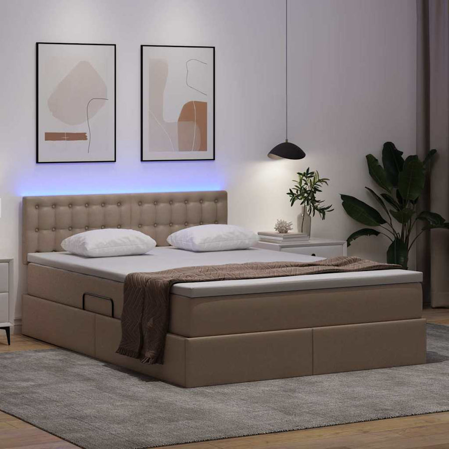 Bed met LED -striplichten Cappuccino 140 x 190 cm PVC