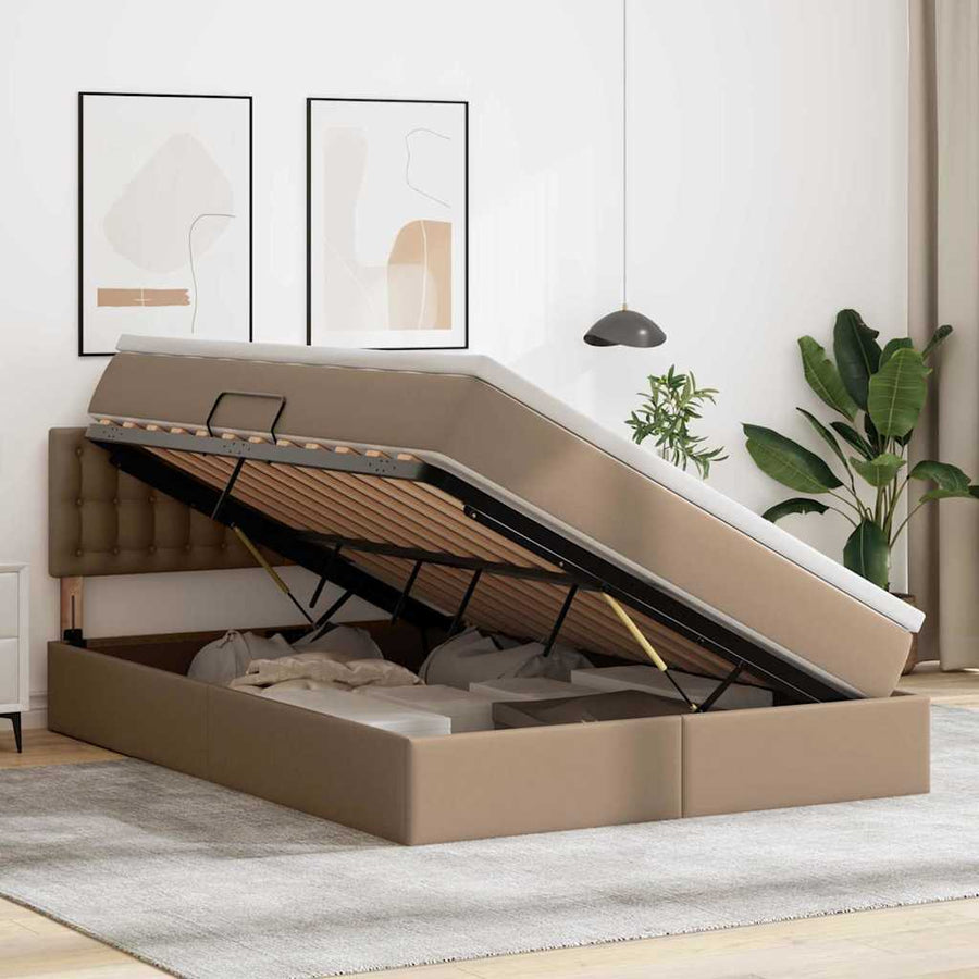 Bed met LED -striplichten Cappuccino 140 x 190 cm PVC