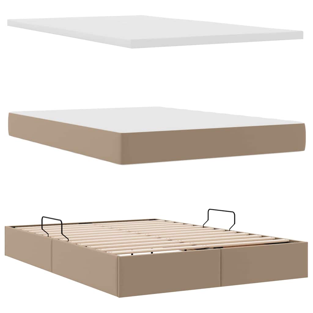 Bed met LED -striplichten Cappuccino 140 x 190 cm PVC