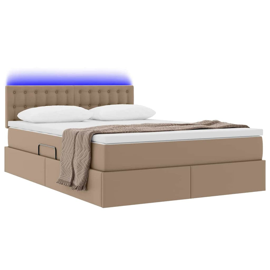 Bed met LED -striplichten Cappuccino 140 x 190 cm PVC